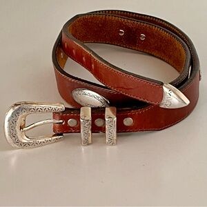 Vtg Billy Britton 15255 Western Concho Leather Belt Cognac Size 34 Unisex